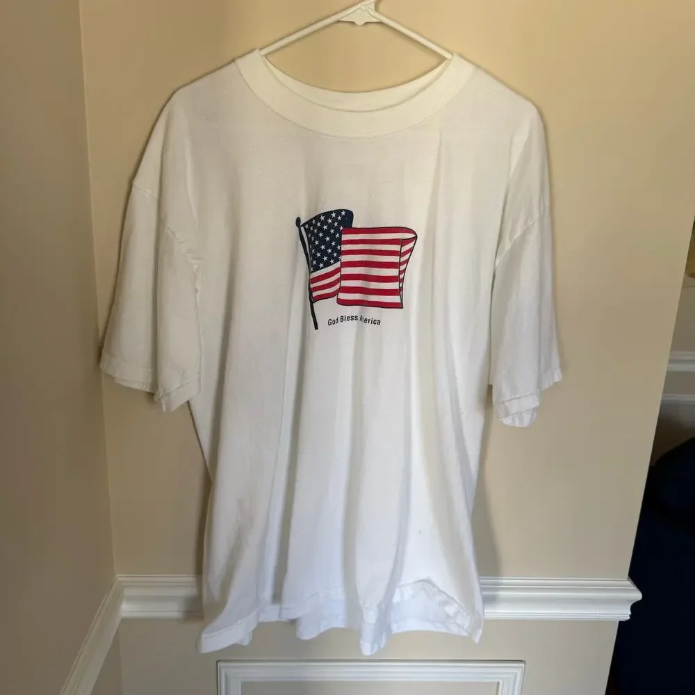 Vintage Cotton Gildan Heavyweight American Flag God Bless America T-Shirt XL - Picture 2 of 9